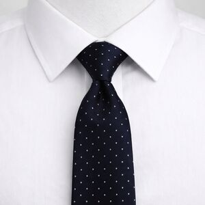 LANVIN Paris Navy Blue White Pattern 100% Silk Necktie Tie